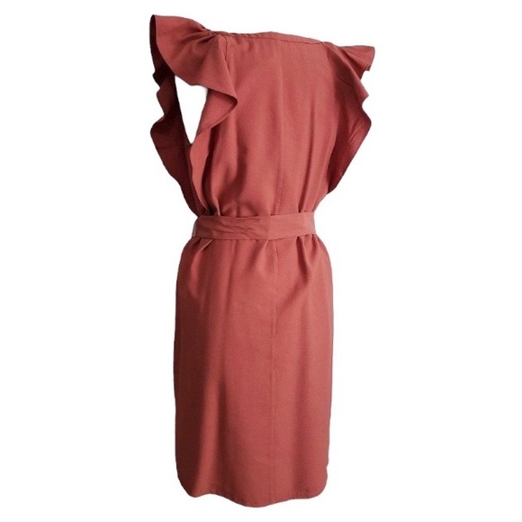 H&M Rust Cotton Flutter Sleeve Belted Dress Size 10 - Picture 2 of 4